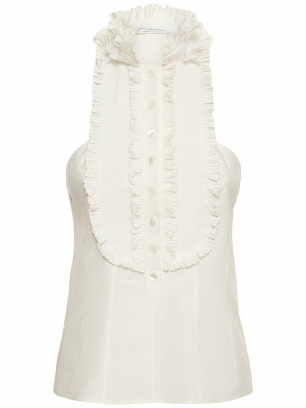 Photo: PHILOSOPHY DI LORENZO SERAFINI Ruffled Cotton Poplin Sleeveless Top