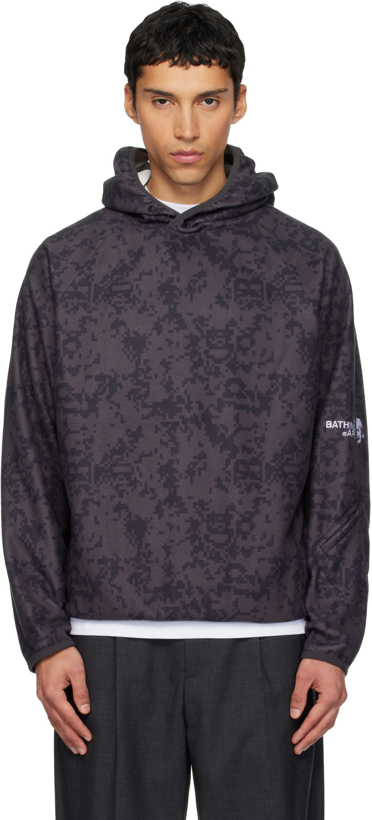 BAPE Gray Kazuki Kuraishi Edition Pixelate Camo Shark Hoodie