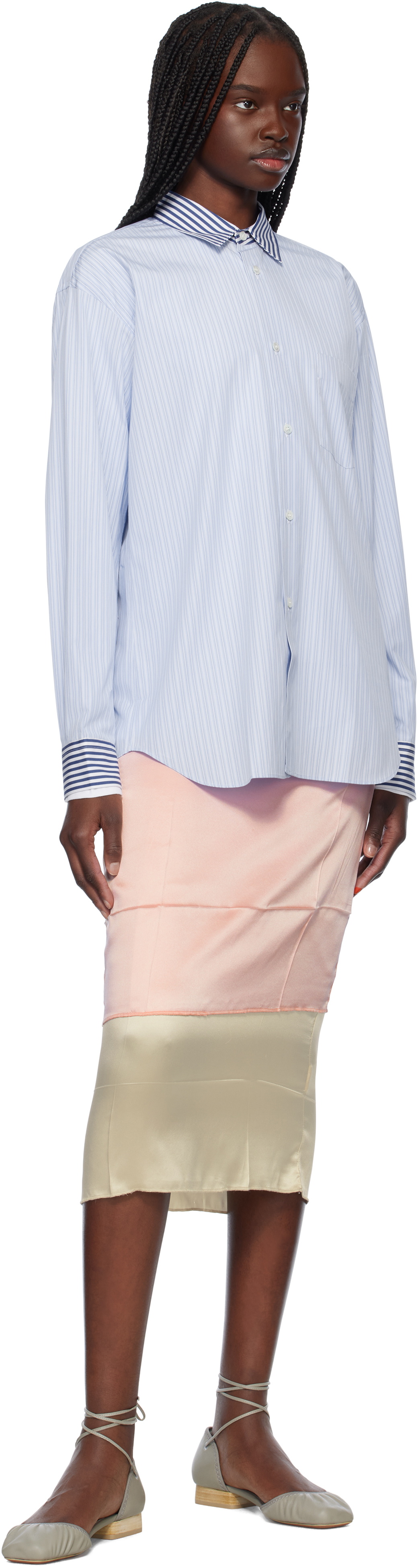 Comme des Garçons Shirt Blue Dyed Cotton Stripe Poplin Shirt