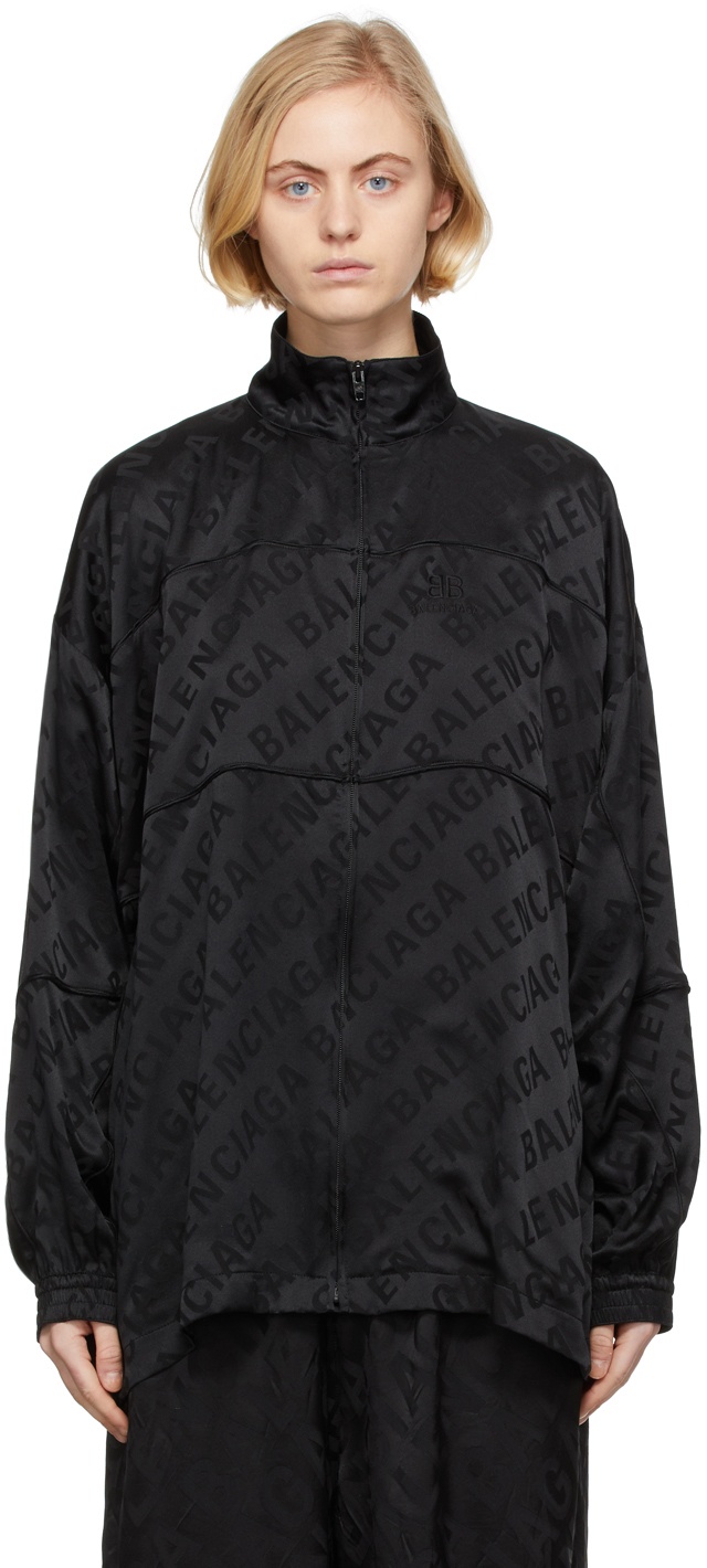 Balenciaga Black Silk Logo Jacquard Jacket Balenciaga