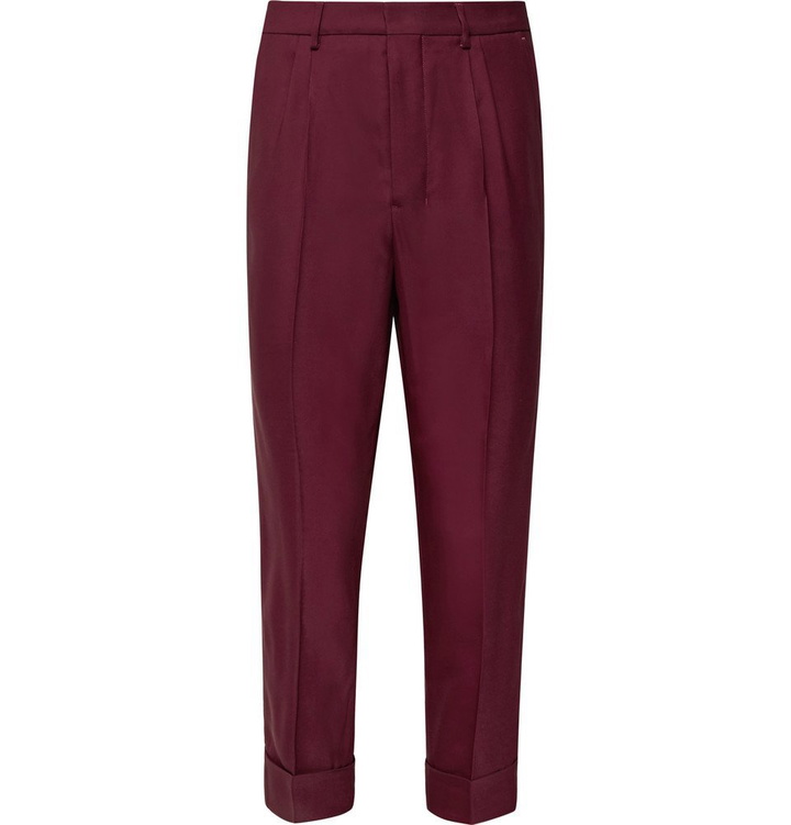 Photo: AMI - Slim-Fit Tapered Pleated Stretch-Twill Trousers - Burgundy