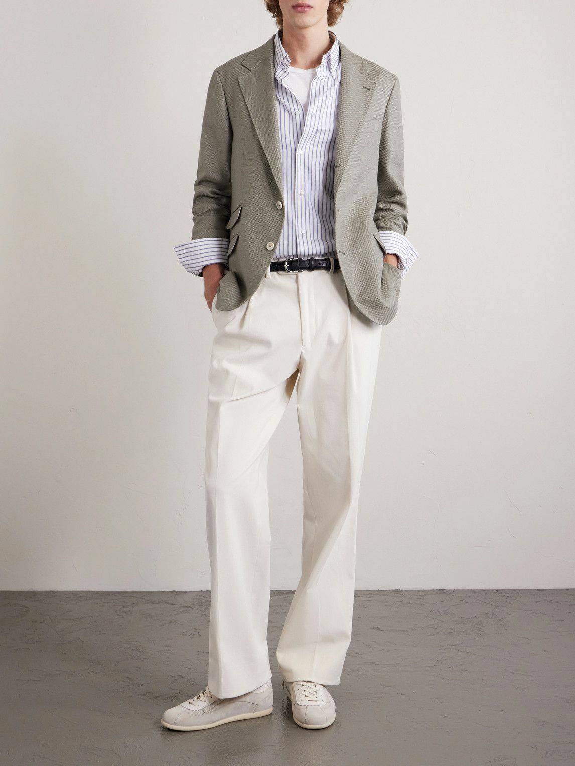 Brunello Cucinelli - Button-Down Collar Striped Cotton-Poplin Shirt - White