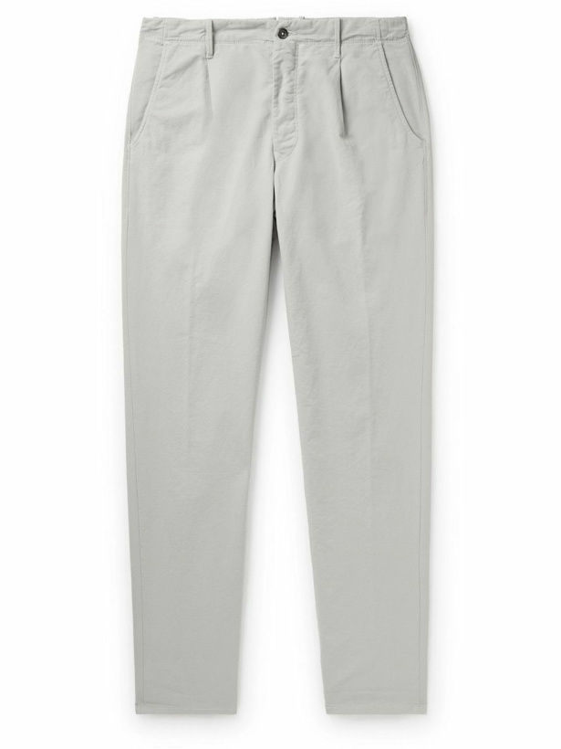 Photo: Incotex - Tapered Pleated Stretch-Cotton Trousers - Gray