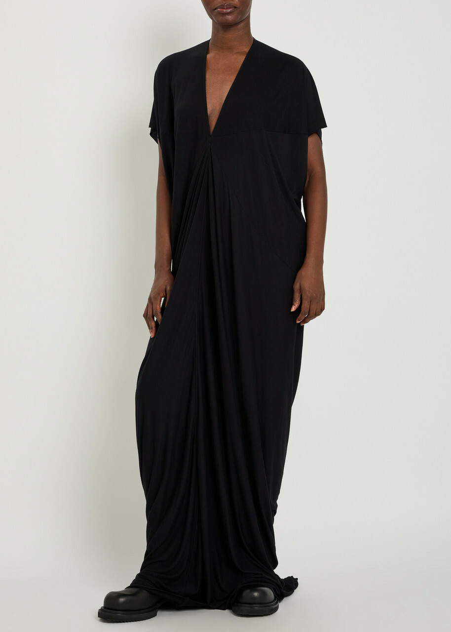Rick Owens Lilies Em V-neck Jersey Gown Black