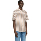 AMI Alexandre Mattiussi Brown and White Striped Short Sleeve Shirt