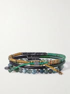 TATEOSSIAN - Set of Three Cord, Leather, Moss Agate and Rhodium-Plated Bracelets - Green