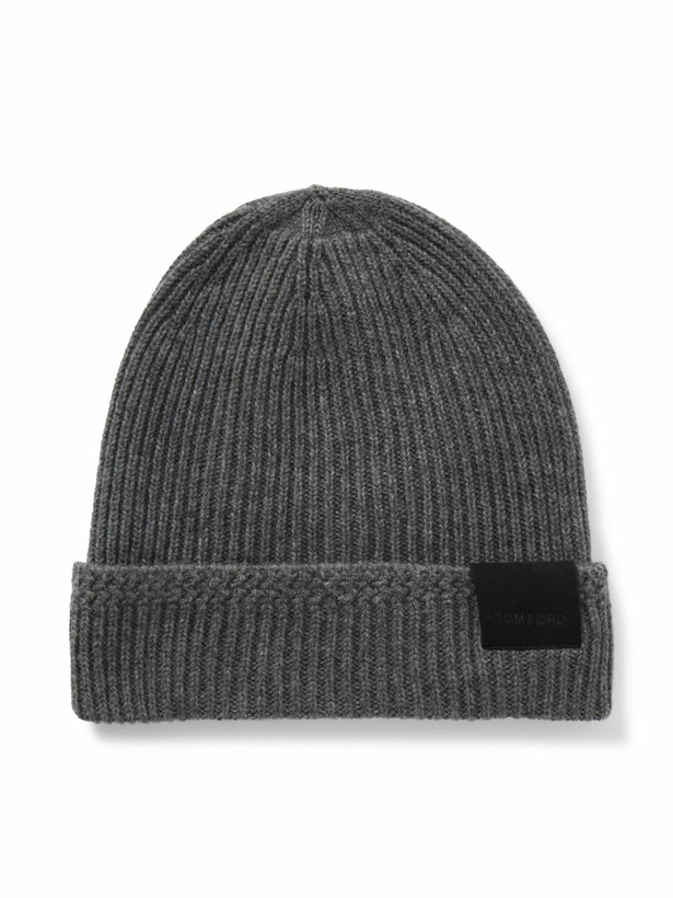 Photo: TOM FORD - Logo-Appliquéd Ribbed Cashmere Beanie - Gray