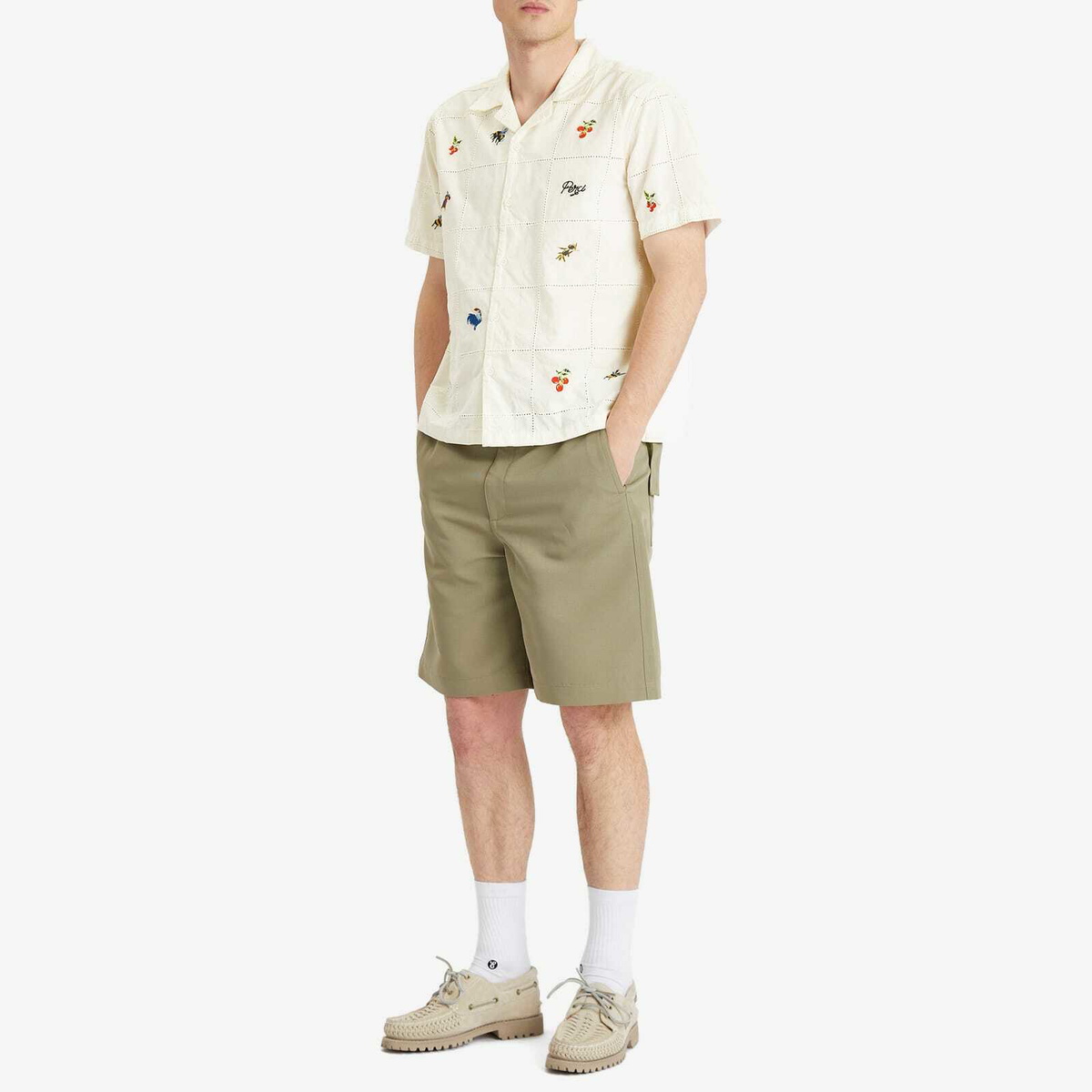 Percival Men's Olive Tapestry Shirt in Ecru