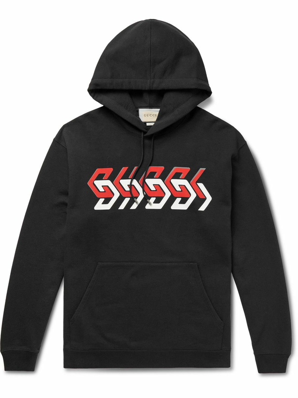 Photo: GUCCI - Logo-Print Cotton-Jersey Hoodie - Black