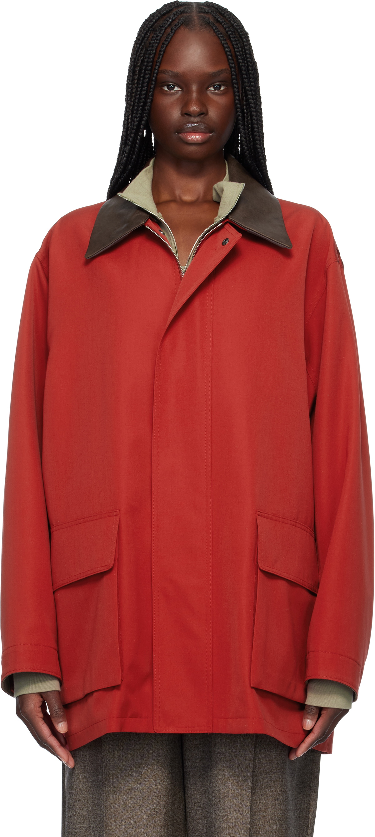 AURALEE Brown Sponge Wool Melton Chesterfield Coat Auralee