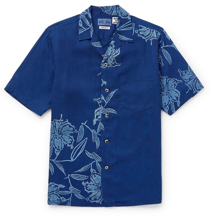Photo: Blue Blue Japan - Camp-Collar Printed Lyocell Chambray Shirt - Indigo