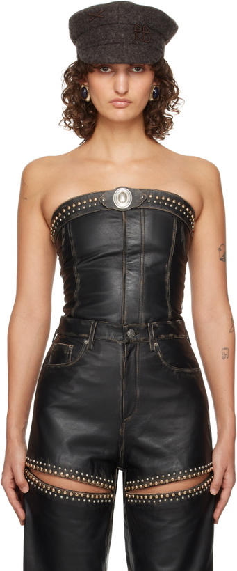 Photo: AREA Black Studded Leather Strapless Top