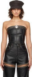 AREA Black Studded Leather Strapless Top