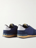 Valentino - Valentino Garavani Rockrunner Leather-Trimmed Suede and Mesh Sneakers - Blue