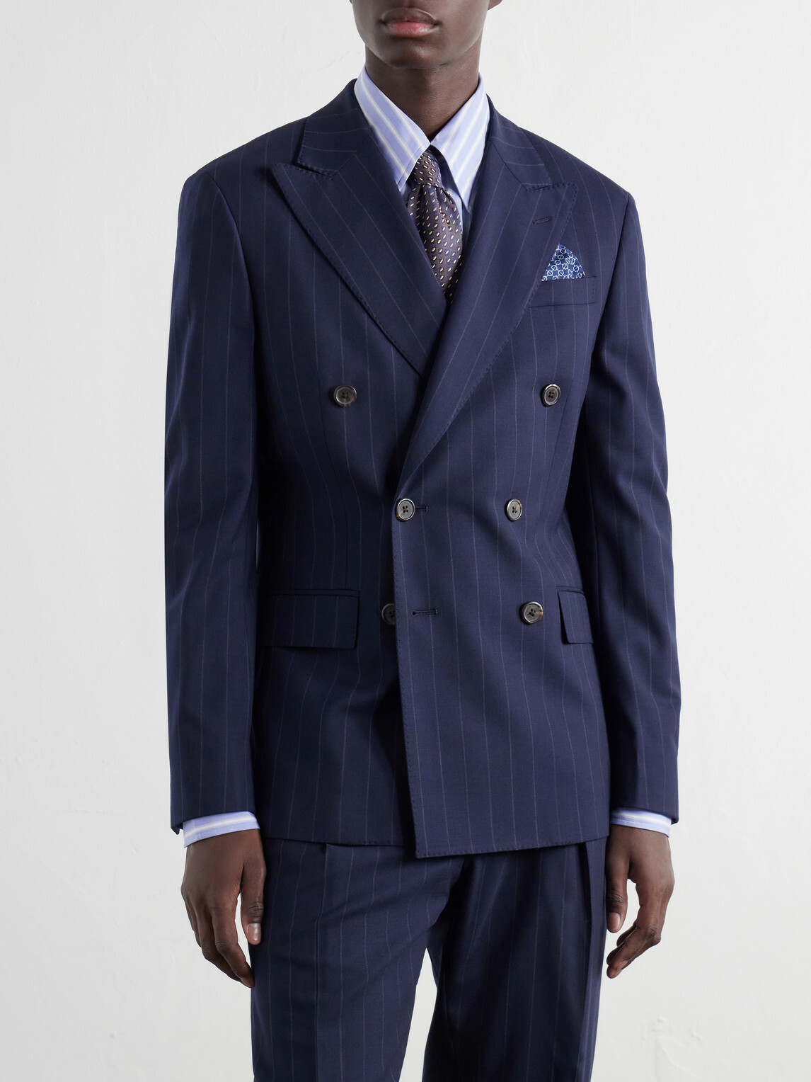 Polo Ralph Lauren - Double-Breasted Striped Wool-Blend Suit Jacket - Blue