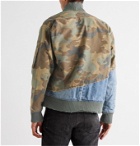 Greg Lauren - 50/50 Panelled Denim and Camouflage-Print Cotton Bomber Jacket - Green