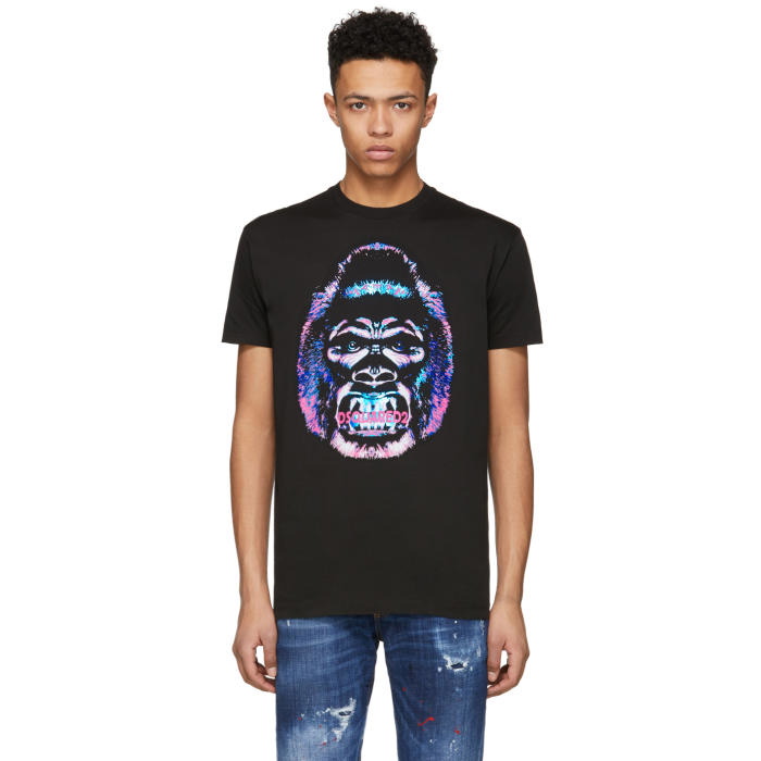 Photo: Dsquared2 Black Laminated Crack Gorilla Long Cool T-Shirt