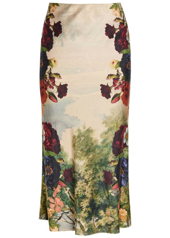 Photo: Alice + Olivia Maeve Floral-print Satin Midi Skirt Multicoloured