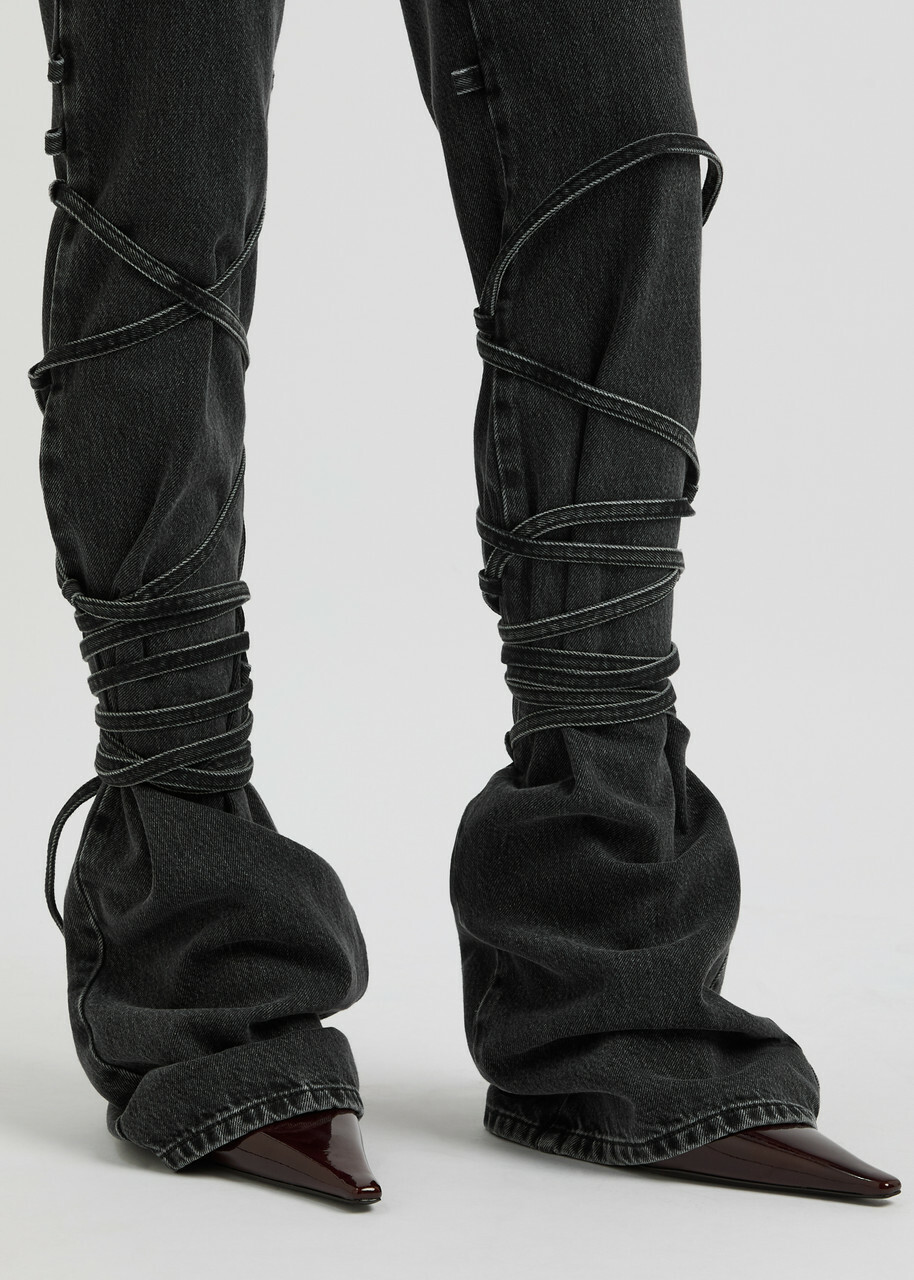 Jeans Alexander McQueen Droit Tie-through - Taille 28 Noir, Denim, Neuf Avec étiquettes