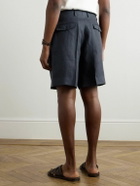 Lardini - Aramis Straight-Leg Pleated Linen-Twill Bermuda Shorts - Blue
