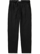 Oliver Spencer - Straight-Leg Belted Pleated Embroidered Linen Trousers - Black