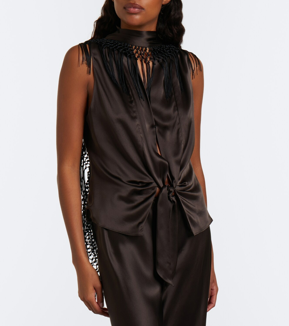 SIR Lula fringed scarf-detail silk top