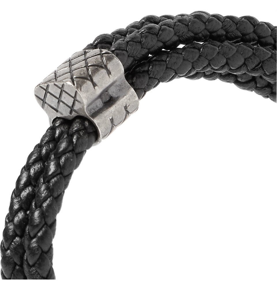 Buy Bottega Veneta Black Intrecciato Leather Bracelet for MEN in