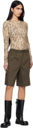 GANNI Beige Printed Marl Mesh Long-Sleeve T-shirt