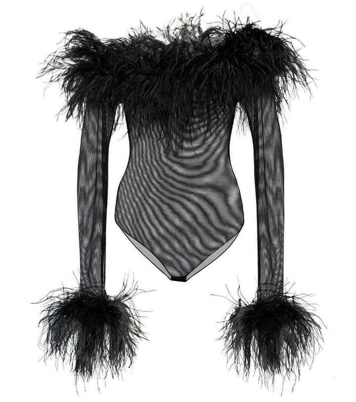Photo: Oséree Feather-trimmed mesh bodysuit