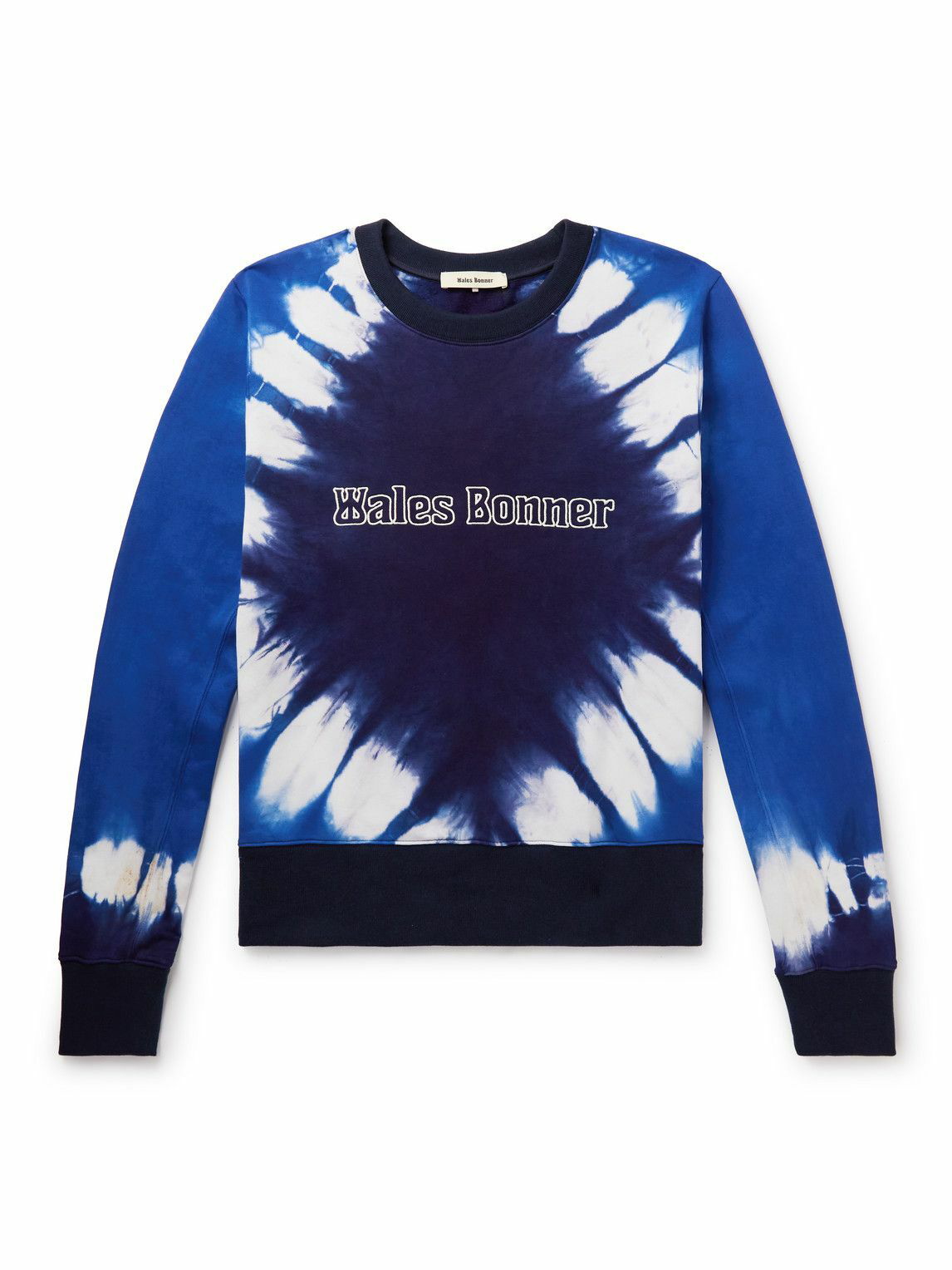 Blue Tie-Collar Text Embroidered Sweater
