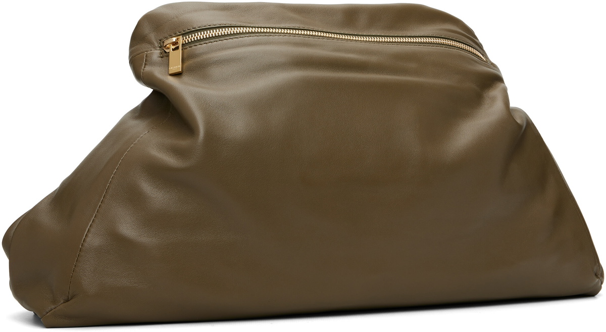 BALMAIN Khaki 'Dinner At 8' Medium Smooth Leather Clutch