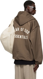 Fear of God ESSENTIALS Brown Textured Nylon Hooded Coaches Jacket