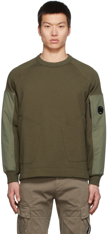 Photo: C.P. Company Khaki Fleece Diagonal Utility Sweatshirt