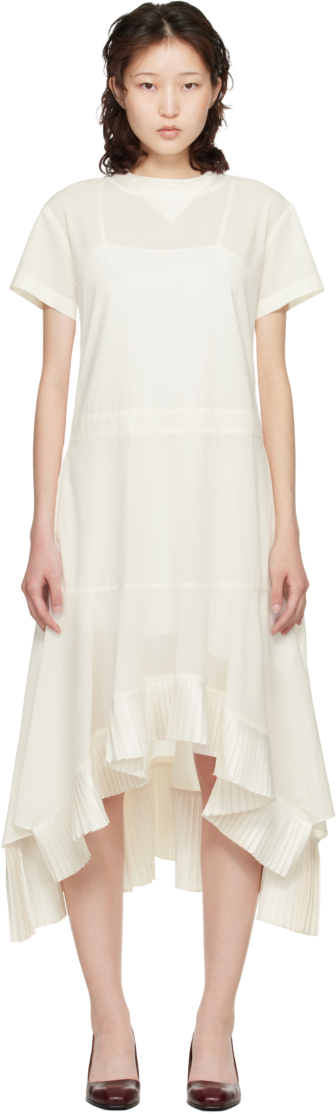 sacai Off-White Cotton Broadcloth Midi Dress