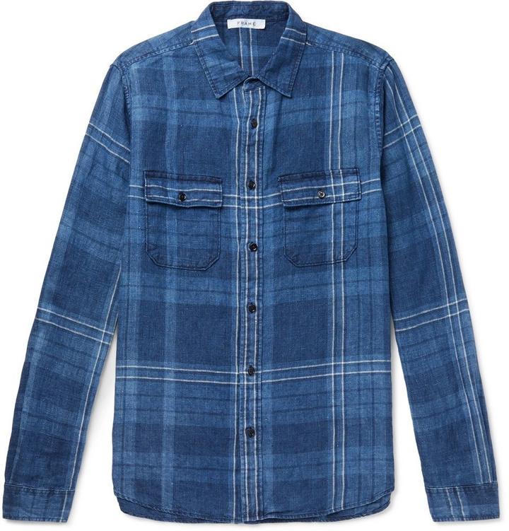 Photo: FRAME - Checked Linen Shirt - Blue