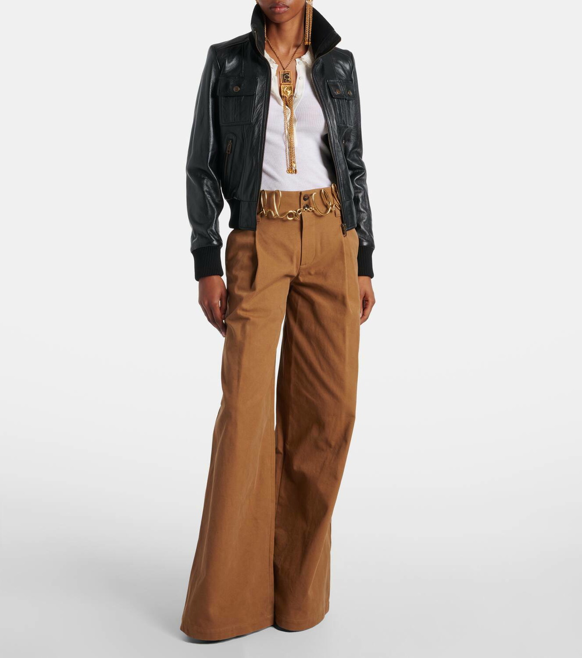 Chloé High-rise cotton canvas wide-leg pants Chloe