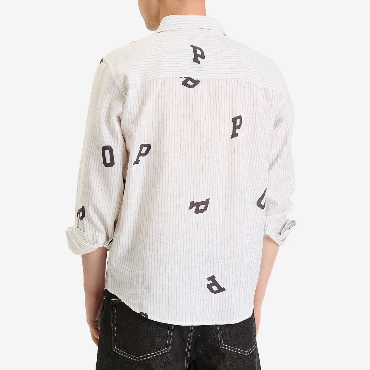 pop trading company シャツ Pop Trading Company Men's Letters Striped POP Shirt in White