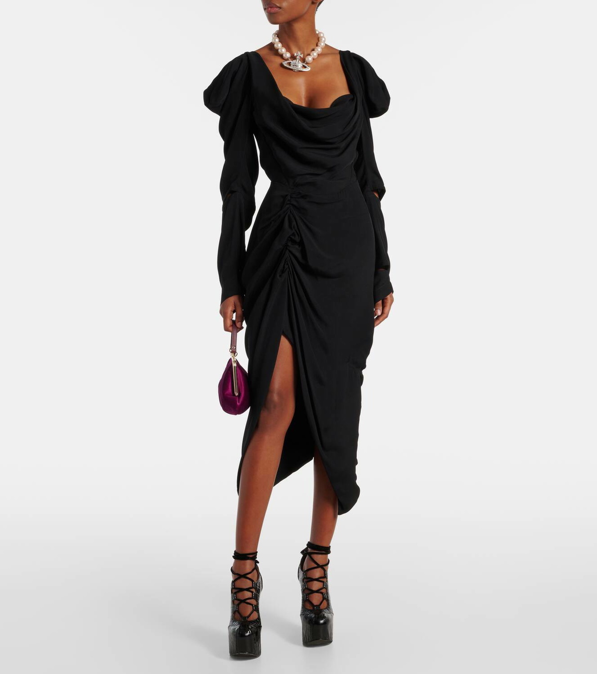 ワンピース VIVIENNE WESTWOOD PANTHER VISCOSE DRAPED DRESS Vivienne Westwood Panther draped midi dress Vivienne Westwood