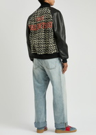 Valentino Leather and Bouclé Tweed Bomber Jacket Black
