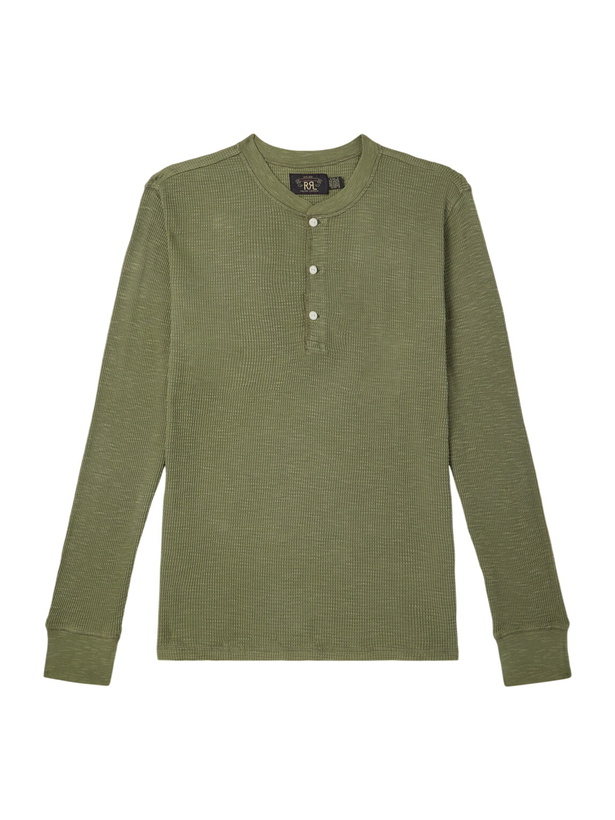 Photo: RRL - Waffle-Knit Cotton-Jersey Henley T-Shirt - Green