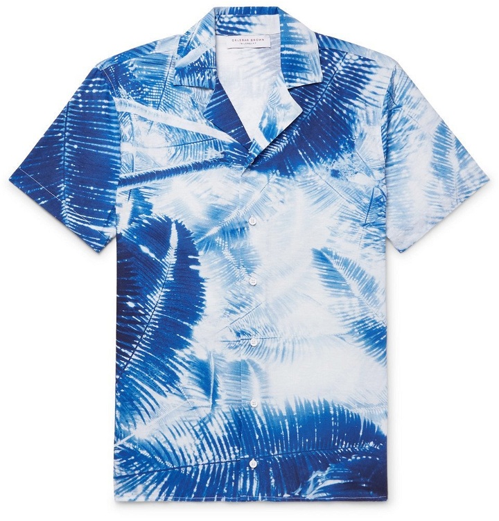 Photo: Orlebar Brown - Travis Slim-Fit Camp-Collar Printed Slub Cotton and Linen-Blend Shirt - Men - Blue