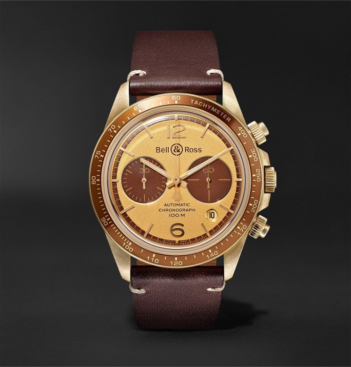Photo: Bell & Ross - Revolution Bellytanker Chronograph 41mm Stainless Steel and Leather Watch, Ref. No. BRV294-RR-BR/SCA - Gold
