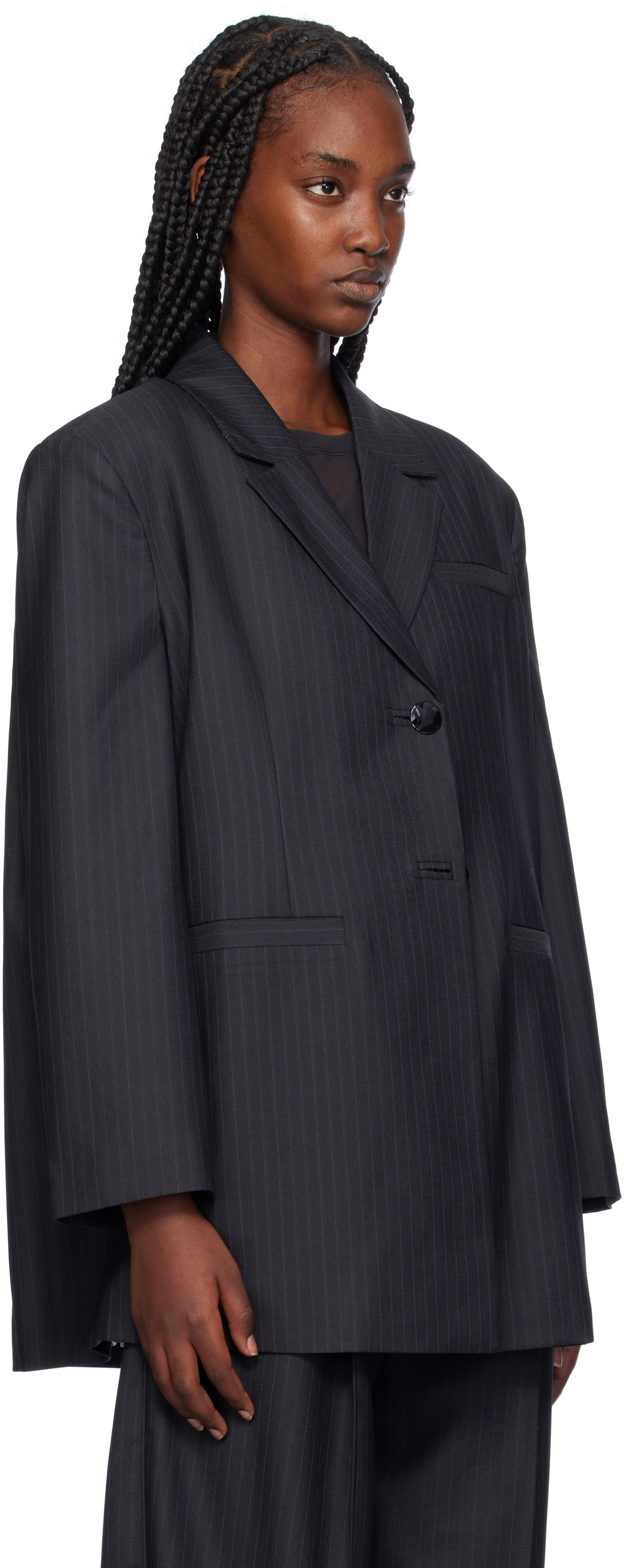 GANNI Gray Stripe Suiting Oversized Blazer GANNI