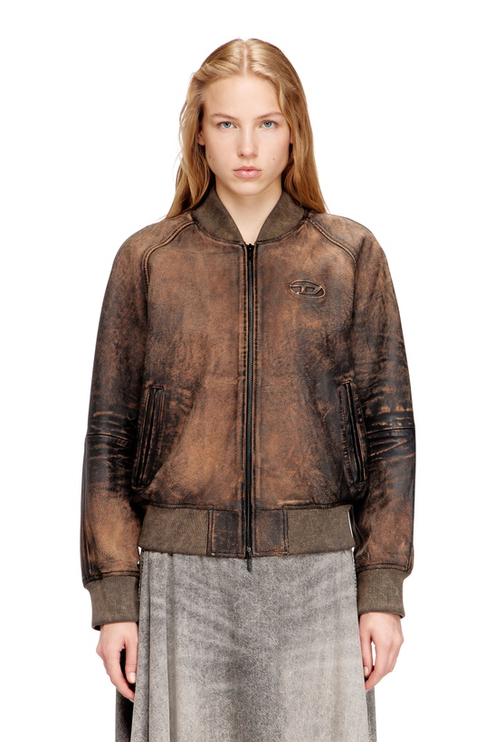 Photo: Diesel Bomber jacket in distressed leather - Leather jackets Womens in Brown