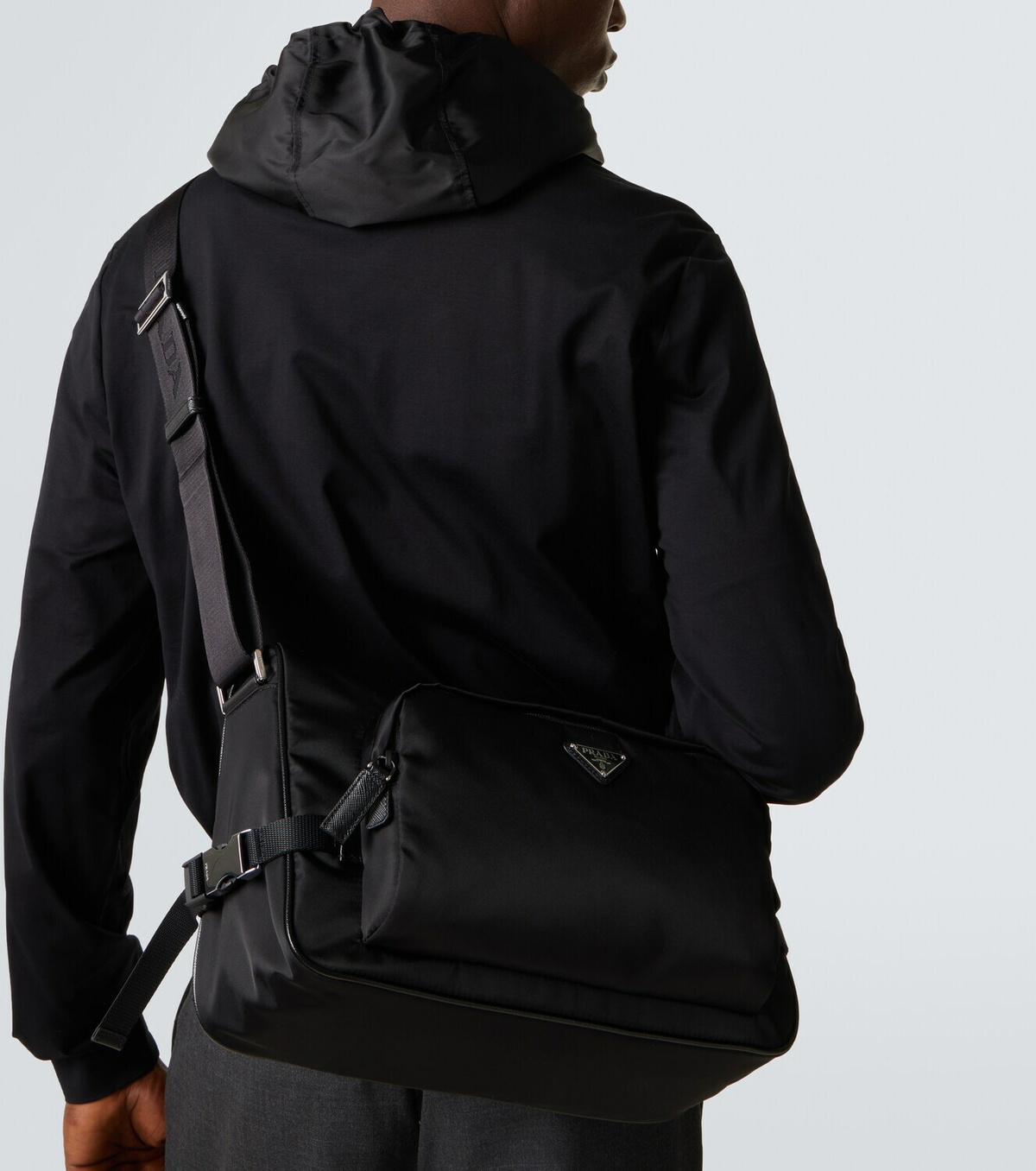 Prada Large leather-trimmed shoulder bag