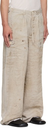 stein Beige Heavy Linen Herringbone Wide Easy Trousers