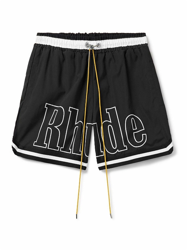 Photo: Rhude - Straight-Leg Mid-Length Logo-Print Striped Swim Shorts - Black