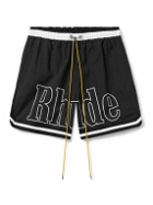 Rhude - Straight-Leg Mid-Length Logo-Print Striped Swim Shorts - Black