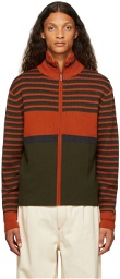 Wales Bonner Orange & Green George Zip-Up Sweater