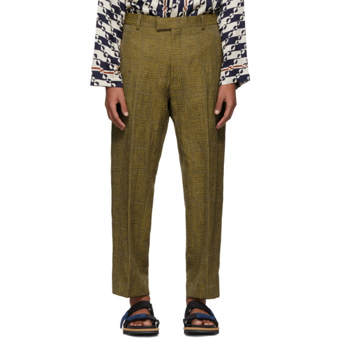 Photo: Dries Van Noten Brown and Yellow Pen Trousers